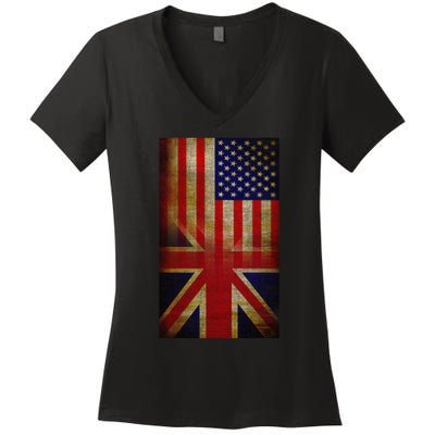 Vintage USA British Distress Flag Women's V-Neck T-Shirt