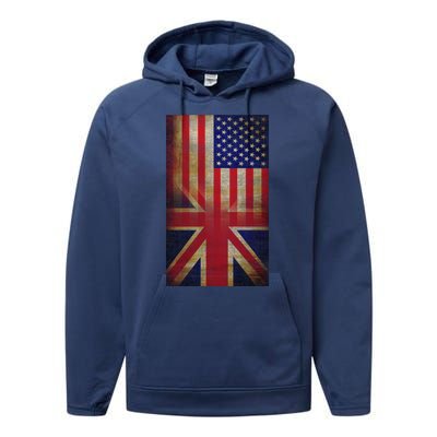 Vintage USA British Distress Flag Performance Fleece Hoodie