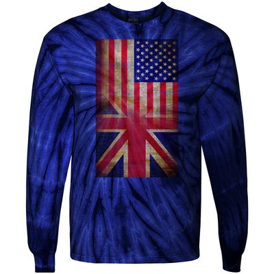 Vintage USA British Distress Flag Tie-Dye Long Sleeve Shirt