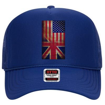 Vintage USA British Distress Flag High Crown Mesh Back Trucker Hat