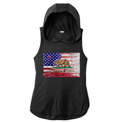 Vintage USA California Republic Flag Ladies PosiCharge Tri-Blend Wicking Draft Hoodie Tank