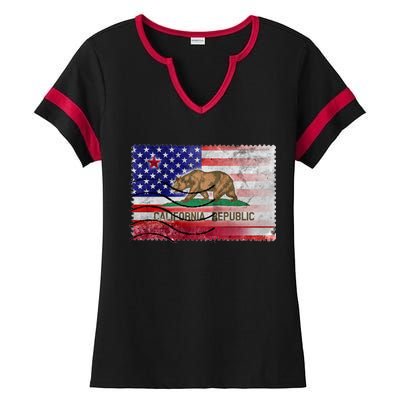 Vintage USA California Republic Flag Ladies Halftime Notch Neck Tee