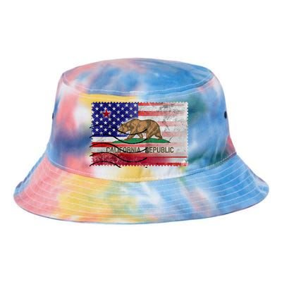 Vintage USA California Republic Flag Tie Dye Newport Bucket Hat