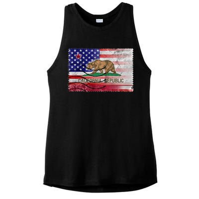 Vintage USA California Republic Flag Ladies PosiCharge Tri-Blend Wicking Tank