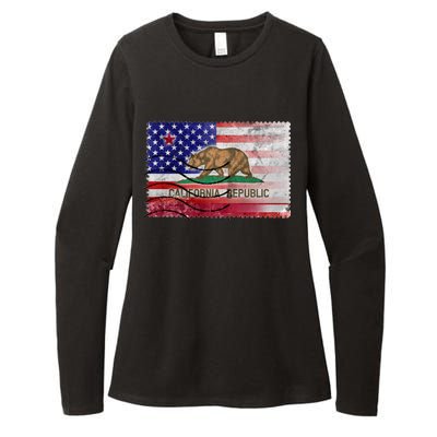 Vintage USA California Republic Flag Womens CVC Long Sleeve Shirt