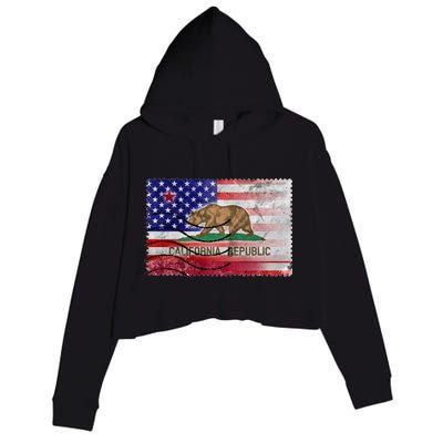 Vintage USA California Republic Flag Crop Fleece Hoodie