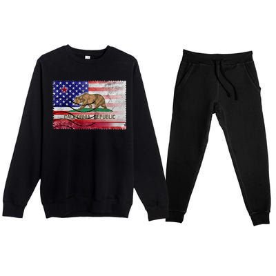 Vintage USA California Republic Flag Premium Crewneck Sweatsuit Set