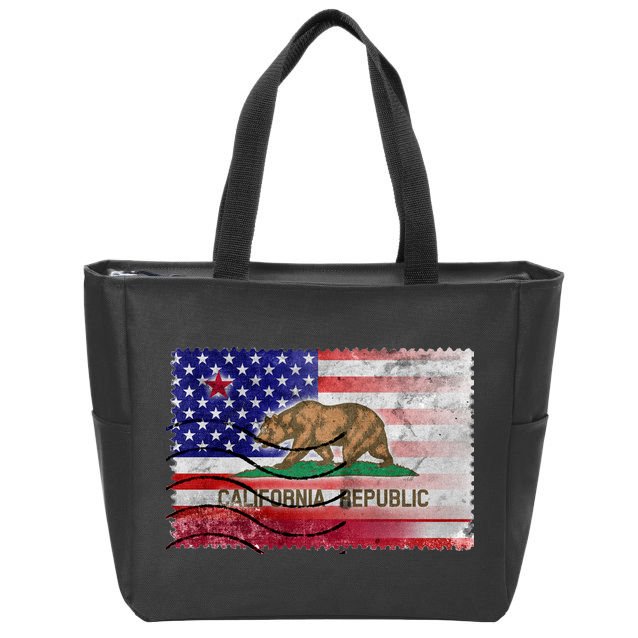 Vintage USA California Republic Flag Zip Tote Bag