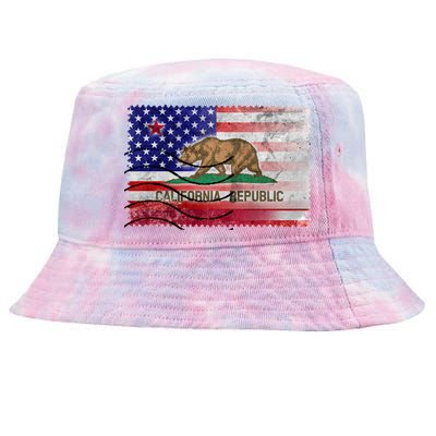 Vintage USA California Republic Flag Tie-Dyed Bucket Hat