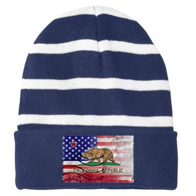 Vintage USA California Republic Flag Striped Beanie with Solid Band