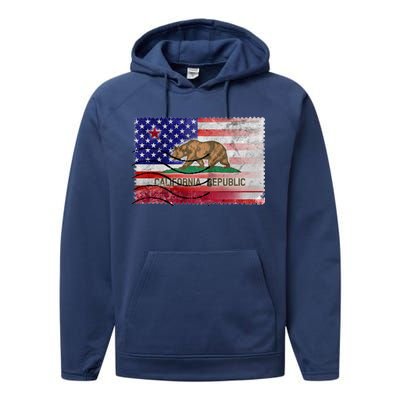 Vintage USA California Republic Flag Performance Fleece Hoodie