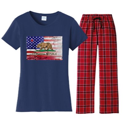 Vintage USA California Republic Flag Women's Flannel Pajama Set