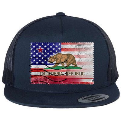 Vintage USA California Republic Flag Flat Bill Trucker Hat