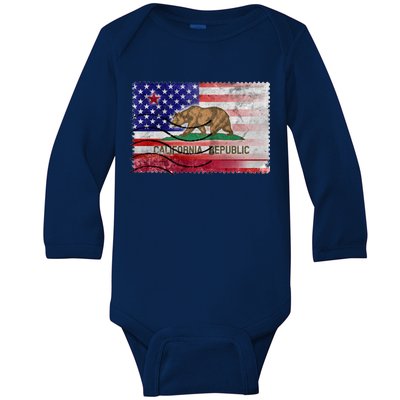 Vintage USA California Republic Flag Baby Long Sleeve Bodysuit