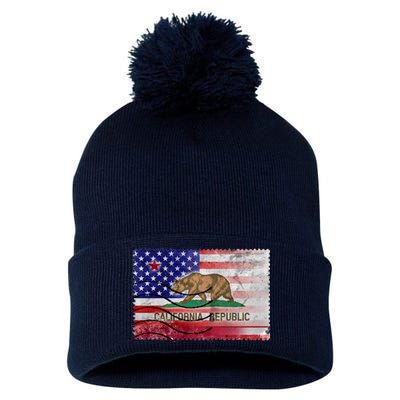 Vintage USA California Republic Flag Pom Pom 12in Knit Beanie