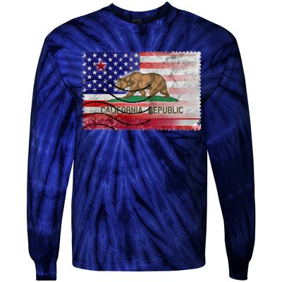 Vintage USA California Republic Flag Tie-Dye Long Sleeve Shirt