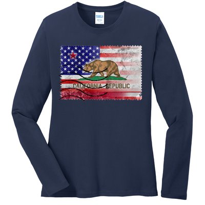 Vintage USA California Republic Flag Ladies Long Sleeve Shirt