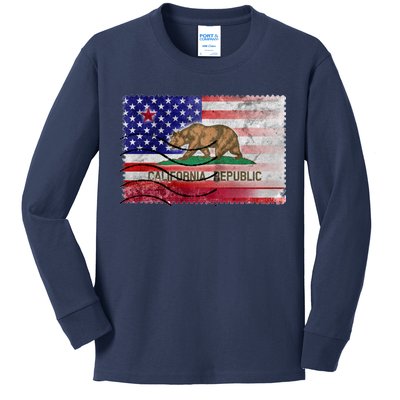 Vintage USA California Republic Flag Kids Long Sleeve Shirt