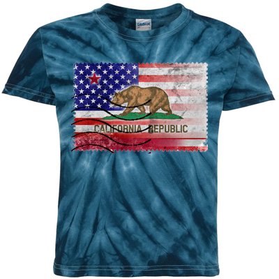 Vintage USA California Republic Flag Kids Tie-Dye T-Shirt