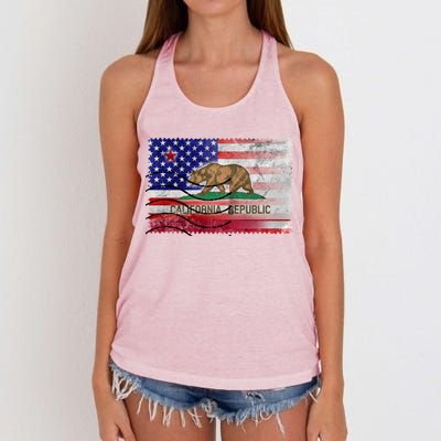 Vintage USA California Republic Flag Women's Knotted Racerback Tank