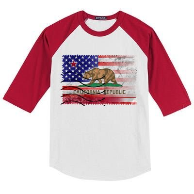 Vintage USA California Republic Flag Kids Colorblock Raglan Jersey