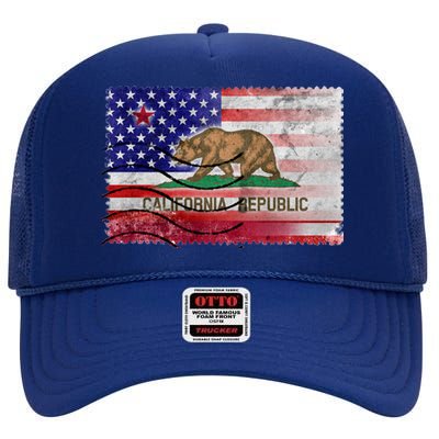 Vintage USA California Republic Flag High Crown Mesh Back Trucker Hat