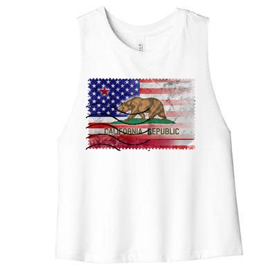 Vintage USA California Republic Flag Women's Racerback Cropped Tank