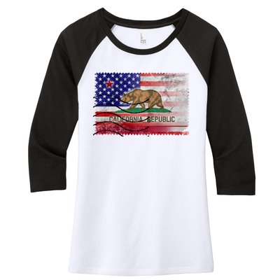 Vintage USA California Republic Flag Women's Tri-Blend 3/4-Sleeve Raglan Shirt