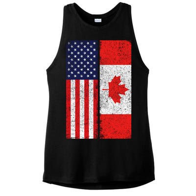 Vintage USA Canadian Flag Ladies PosiCharge Tri-Blend Wicking Tank