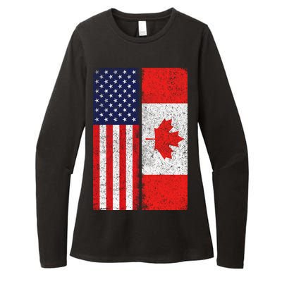 Vintage USA Canadian Flag Womens CVC Long Sleeve Shirt