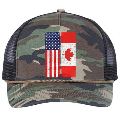 Vintage USA Canadian Flag Retro Rope Trucker Hat Cap