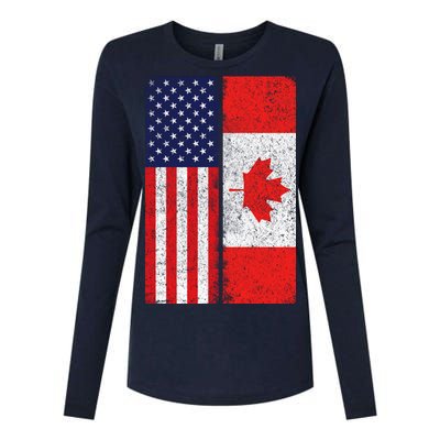 Vintage USA Canadian Flag Womens Cotton Relaxed Long Sleeve T-Shirt