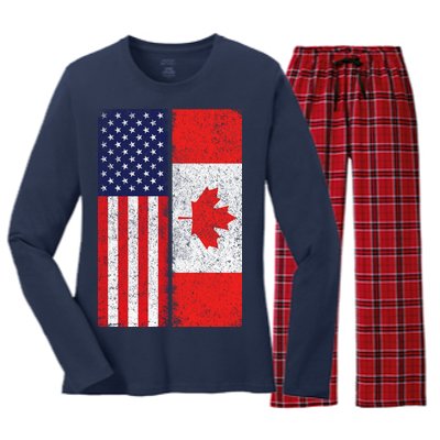 Vintage USA Canadian Flag Women's Long Sleeve Flannel Pajama Set 