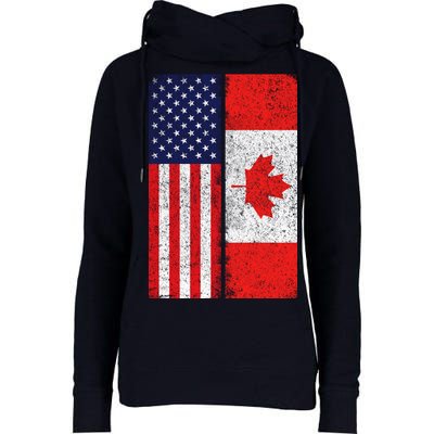 Vintage USA Canadian Flag Womens Funnel Neck Pullover Hood