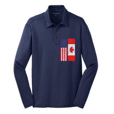 Vintage USA Canadian Flag Silk Touch Performance Long Sleeve Polo