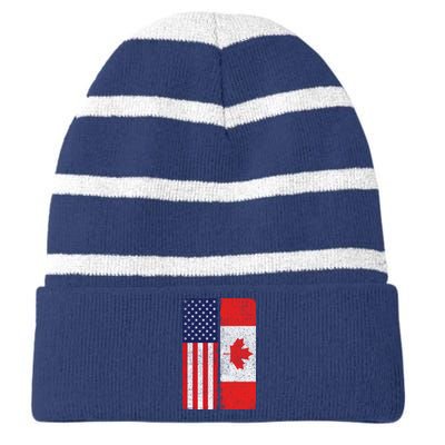 Vintage USA Canadian Flag Striped Beanie with Solid Band