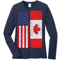 Vintage USA Canadian Flag Ladies Long Sleeve Shirt