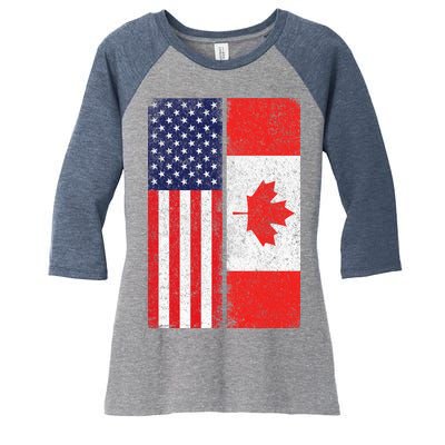 Vintage USA Canadian Flag Women's Tri-Blend 3/4-Sleeve Raglan Shirt