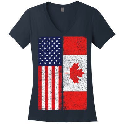 Vintage USA Canadian Flag Women's V-Neck T-Shirt