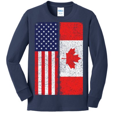 Vintage USA Canadian Flag Kids Long Sleeve Shirt