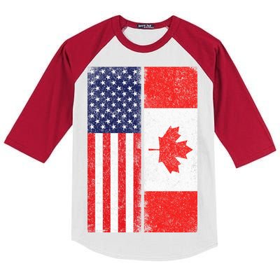 Vintage USA Canadian Flag Kids Colorblock Raglan Jersey