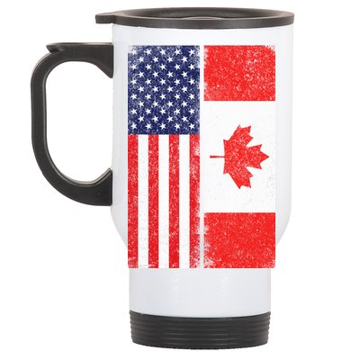 Vintage USA Canadian Flag Stainless Steel Travel Mug