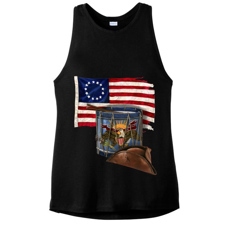 Vintage USA Flag Patriotic Drum Ladies PosiCharge Tri-Blend Wicking Tank