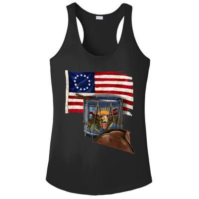 Vintage USA Flag Patriotic Drum Ladies PosiCharge Competitor Racerback Tank