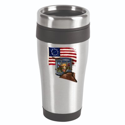 Vintage USA Flag Patriotic Drum 16oz Travel Tumbler