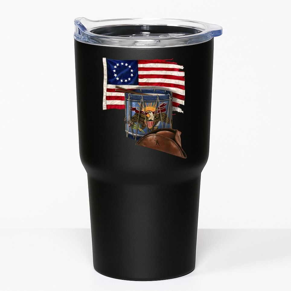Vintage USA Flag Patriotic Drum Tumbler