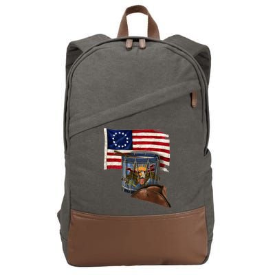 Vintage USA Flag Patriotic Drum Cotton Canvas Backpack