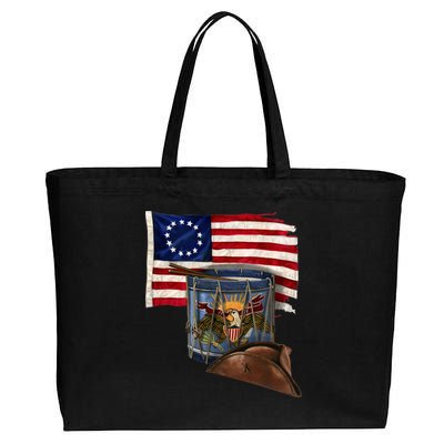 Vintage USA Flag Patriotic Drum Cotton Canvas Jumbo Tote