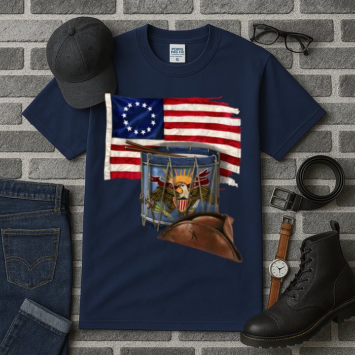Vintage USA Flag Patriotic Drum Tall T-Shirt