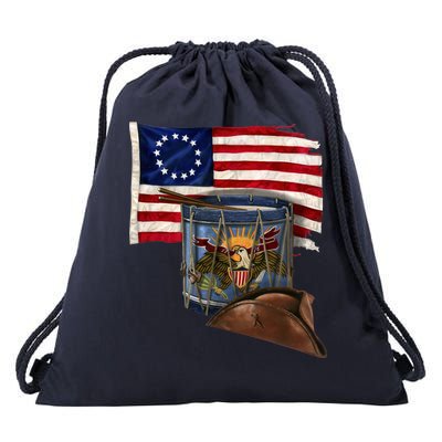 Vintage USA Flag Patriotic Drum Drawstring Bag